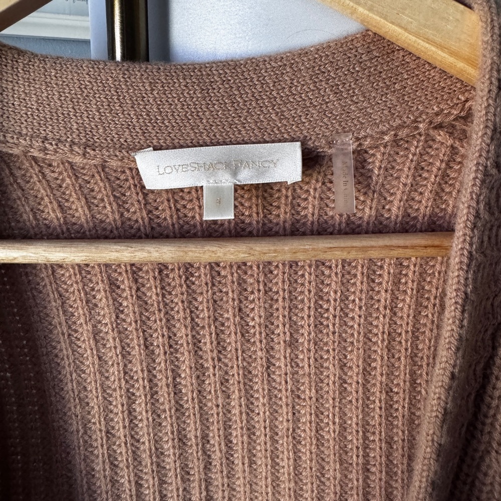 LoveShackFancy Tan Ribbed Cardigan Sweater - Picture 2 of 5
